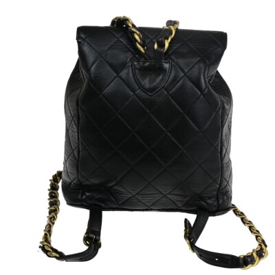 CHANEL CC Logo Matelasse Chain Backpack Bag Leather Black CHANEL CC Logo Matelasse Chain Backpack Bag Leather Black