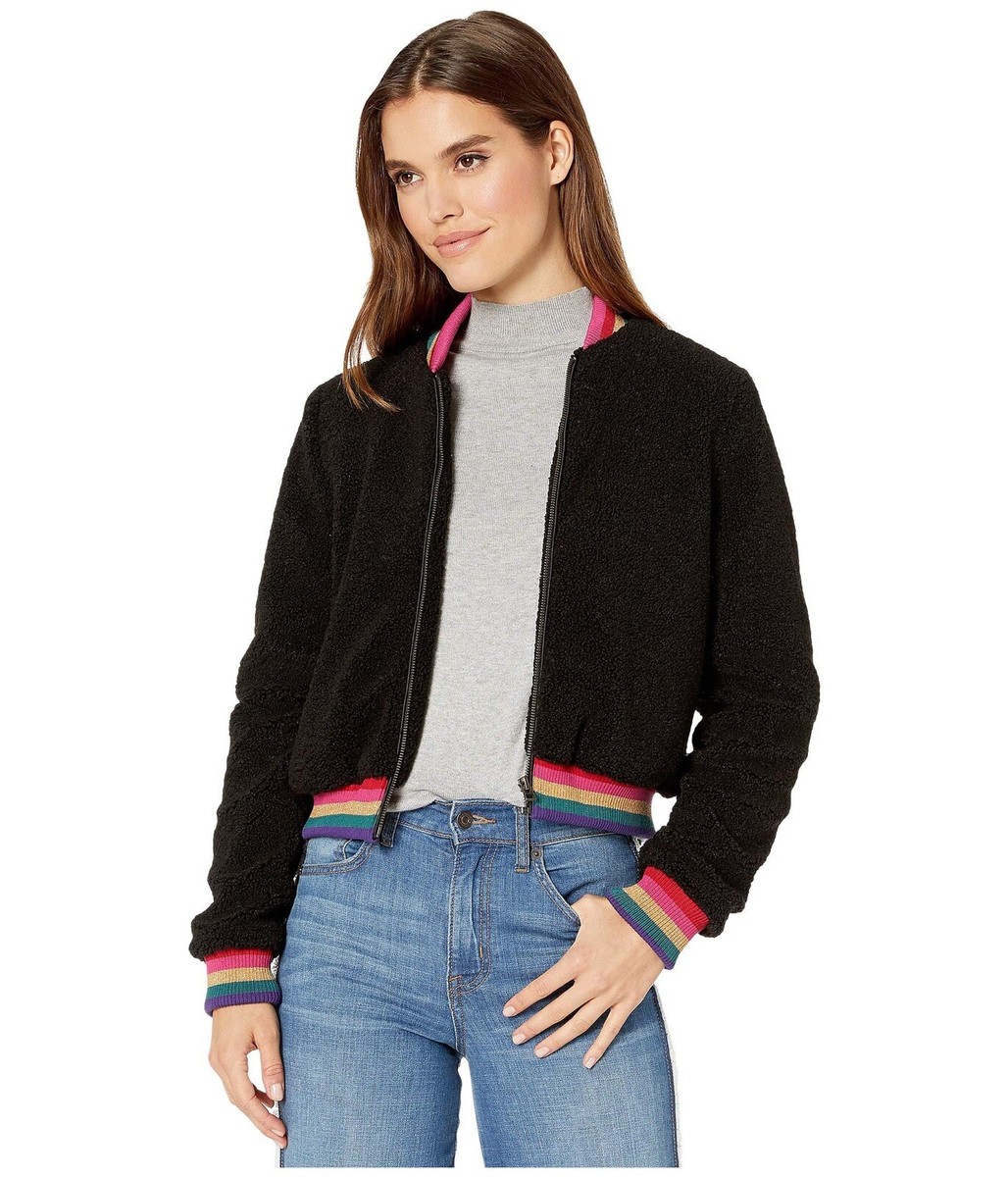 Spiritual Gangster Womens Everything Furry Bomber Jacket Black