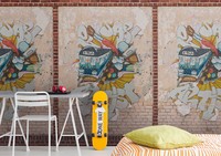 Fototapete Ziegelstein Mauer Graffiti Industrial Braun Beige 39240-1 (5,92€/1Qm)