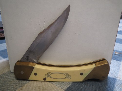 Vintage Schrade+ USA Scrimshaw Lockblade Knife, LB 7 size SC705 Bear And Fish - Picture 2 of 8