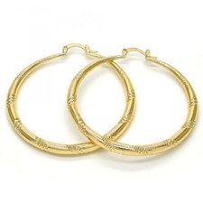 Women's Medium Real 14K Gold Plated Round Hoop Earrings Hollow Design 50mm 