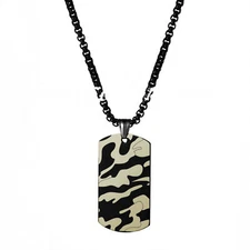 Mens Boys Military Camouflage Dog Tag Necklace Stainless Steel Pendant Chain 22"