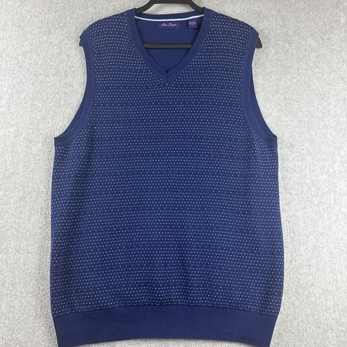 Alan Flusser Sweater Mens Large Blue Golf Pullover V Neck Dots Cotton