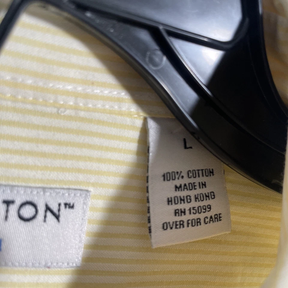 Covington Mens Button Shirt Brown Yellow Stripe L Cotton Long Sleeve Collar - Image 3 of 4