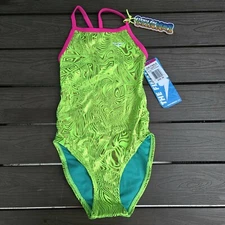 TYR The Finals Funnies Girls Gatsby Foil Wingback Swimsuit Green - Size 26 NEW