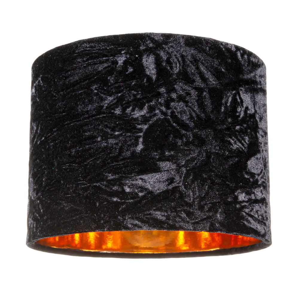 Modern Black Crushed Velvet 8"" Table/Pendant Lampshade with Shiny Copper Inne...