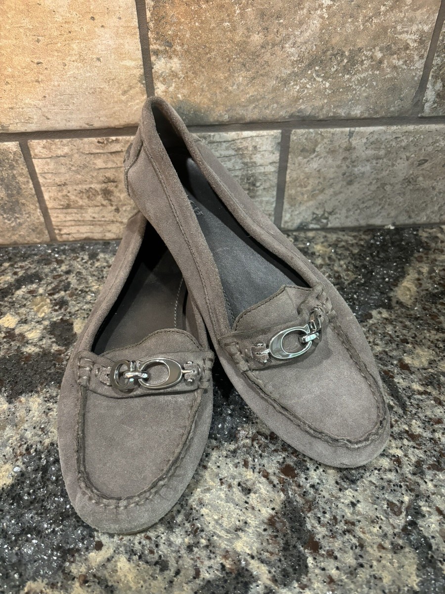 Coach Fortunata Taupe Suede Slip On Driving Loafers Shoes Size