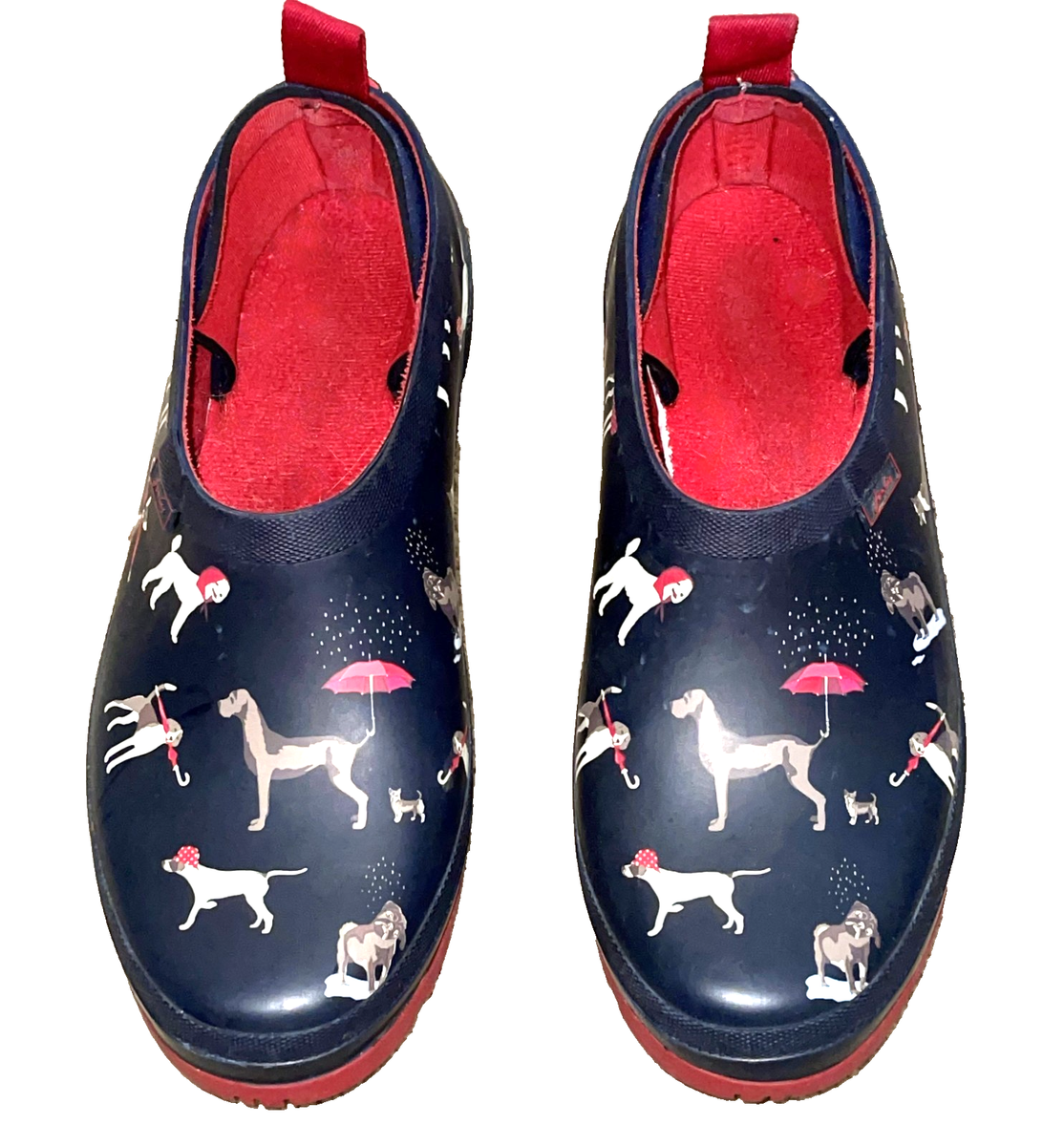 Joules Short Shoe Style Slip in Wellies Navy with Dog print Size