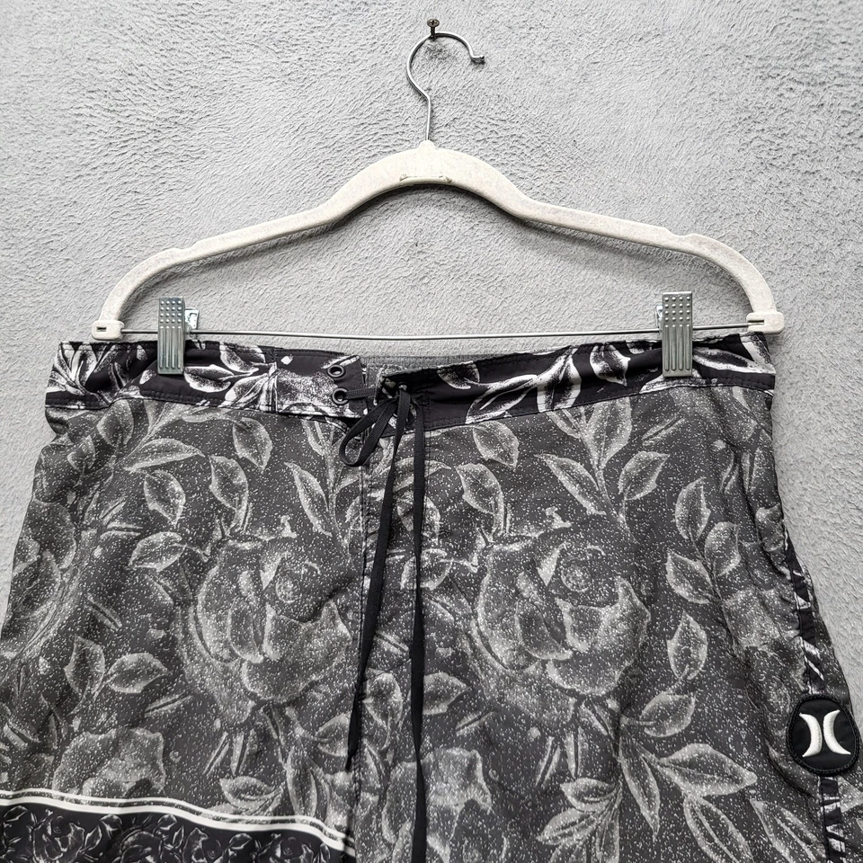 Pantalones Cortos Hurley Hombres 34 Negro Floral Board Shorts Logo 7" Entrepierna Foto 3 de 4