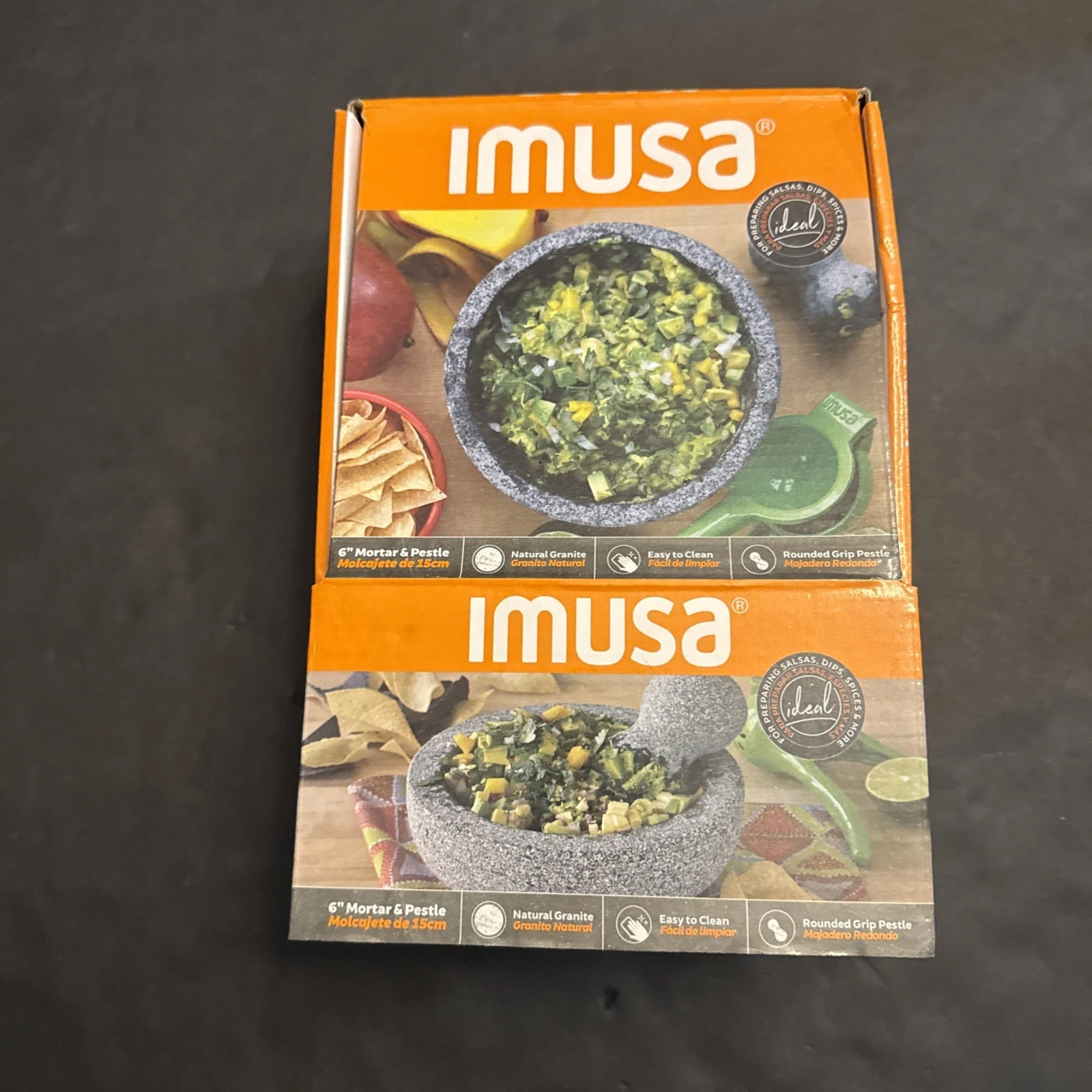 Imusa Granite Mortar and Pestle 6" Molcajete for Spices Guacamole Salsa Cooking