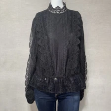 Express Blouse XS Black Lace High Neck Dark Romantic Classic Feminine Gothic