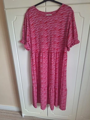 Ladies Pink & Red Print Dress Size 20 - Imagen 1 de 4