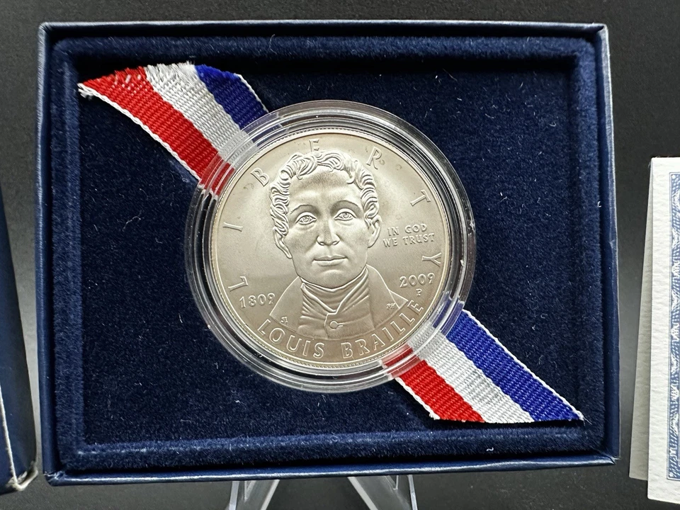 2009-P Louis Braille Bicentennial Silver Dollar Proof – Box & COA - Image 2 of 4