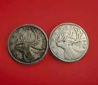 Lot of 2 Canada 🇨🇦 25c Quarters,  Silver .800 King George V1, 1942-43