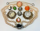 Vintage 12 Item Unsigned Costume Jewelry Cameo Intaglio Lot