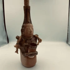 Vintage Signed And Dated Face Jug With Shot Glass Rope Details 12”