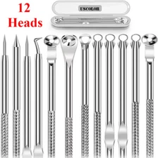 12 Heads Pimple Remover Tool Kit Blackhead Extractor Comedone Acne Spot Popper