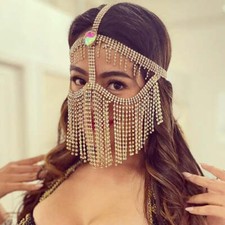 Crystal Rhinestone Face Mask Chain Tassel Veil Halloween Masquerade Jewelry