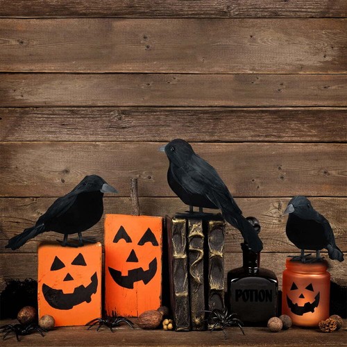 Halloween Black Feathered Crows, 6 Pack - Picture 6 of 6