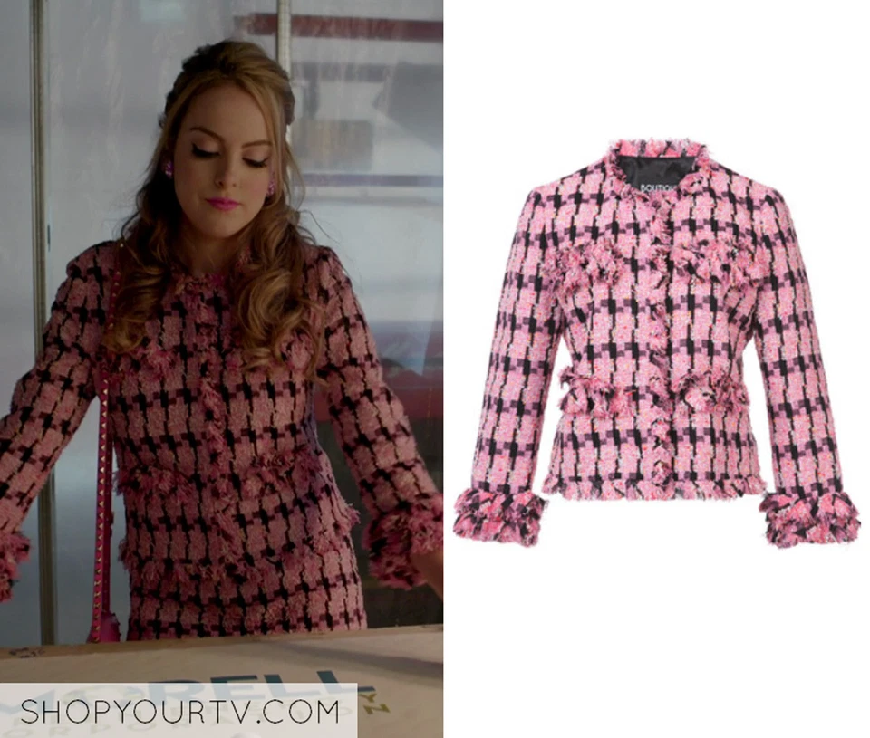 Moschino HOUNDTOOTH Твидовый жакет юбка комплект розовый 4 6 8 династии Fallon Carrington - Изображение 3 из 4