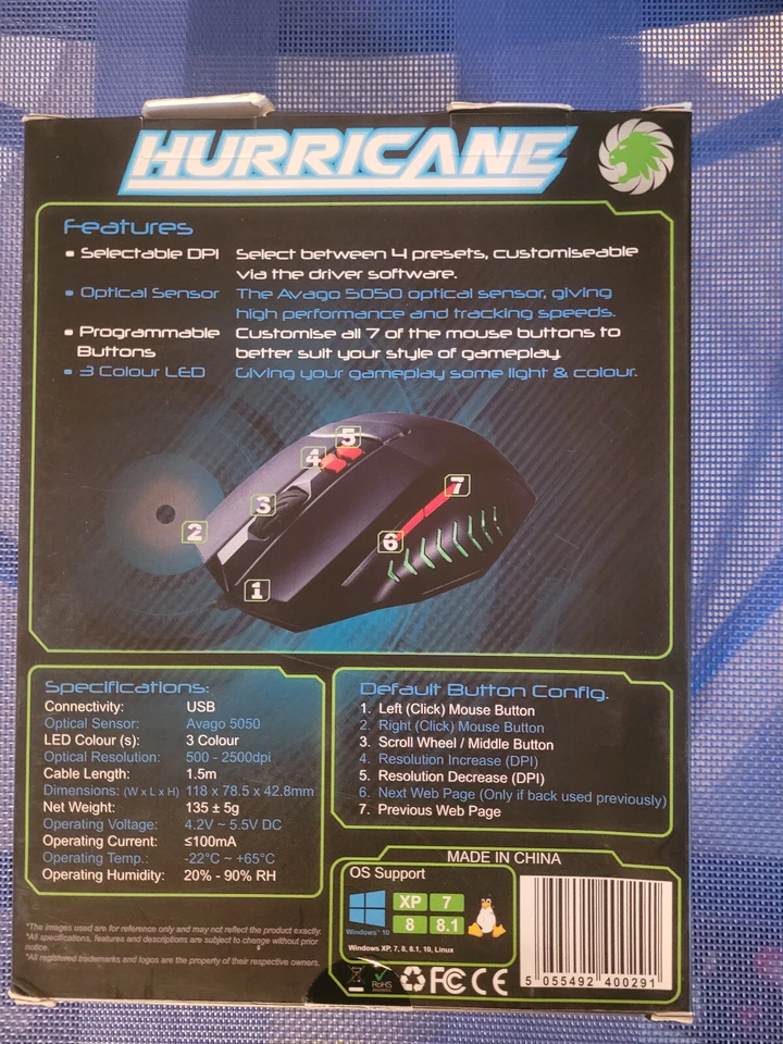 Hurricane GameMax 7D Optical Gaming Mouse OS Support Windows 10 / Linux - NEW - Image 3 of 4