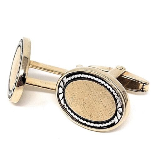 Vintage Gold Tone Silver Tone Black Cufflinks By FOSTER PAT. PEND. - Picture 2 of 7