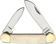 Marbles Canoe Pocket Knife Stainless Steel Blades White Smooth Bone Handle