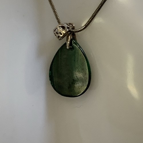 17" Malachite Teardrop Green Stone Pendant Sterling 925 Chain Necklace - Picture 7 of 7