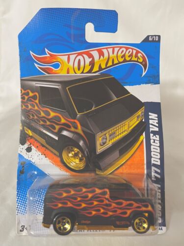 Hot Wheels Custom '77 Dodge Van, Black with Orange Flames, Heat Fleet '11