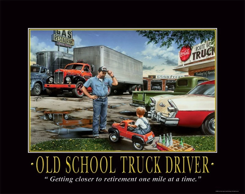 Semi Truck Stop Motivational Poster Print Vintage Pedal Car Toys Office Artwork