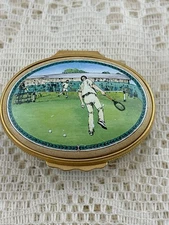 HALCYON DAYS Renshaw & Lawford TENNIS AT WIMBLEDON 1888 OVAL ENAMEL BOX