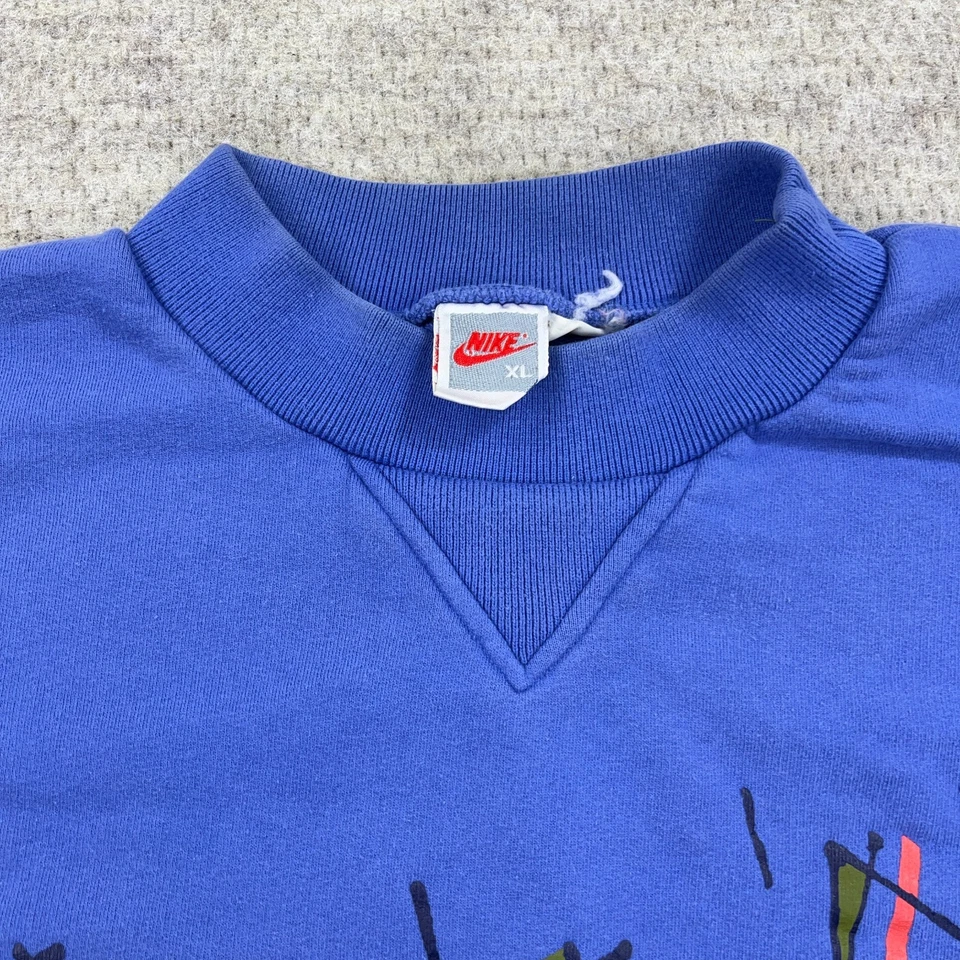 Sudadera De Colección Nike Hombres XXL 2XL Azul Cuello Redondo Suéter Abstracto Aire Años 90 RARA Foto 3 de 4