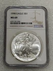 1998 Silver Eagle  NGC MS 69 Brown Label ~ PRISTINE ~ NO SPOTS (039)