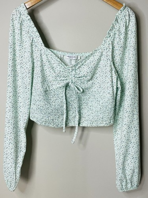 #ad #ad Arizona Jean Co Floral Smocked Waist Crop Top On Off Shoulder Blouse Sz L Boho $12.95