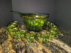 Vintage Indiana Carnival Glass Iridescent Green Punch Bowl Set With 12 Cups