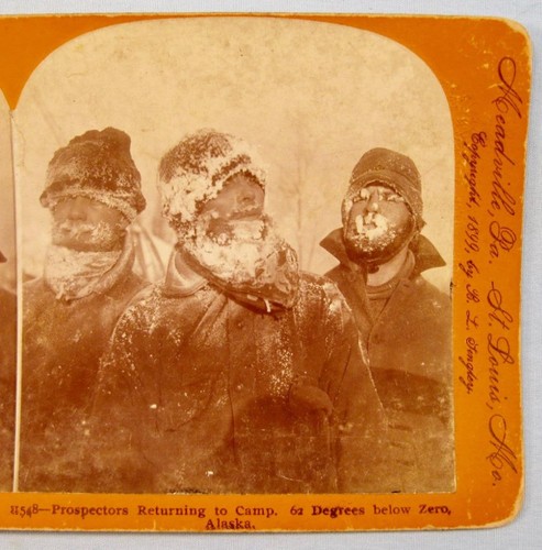 Stereoview Keystone View Co Prospektoren kehren ins Camp 62 unter Null zurück Alaska O - Bild 1 von 4