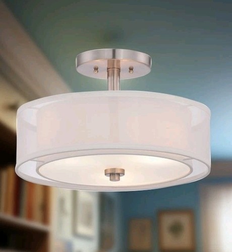 New In Box Minka-Lavery Semi Flush Brushed Nickel Ceiling Light 15"X10" - Picture 2 of 5