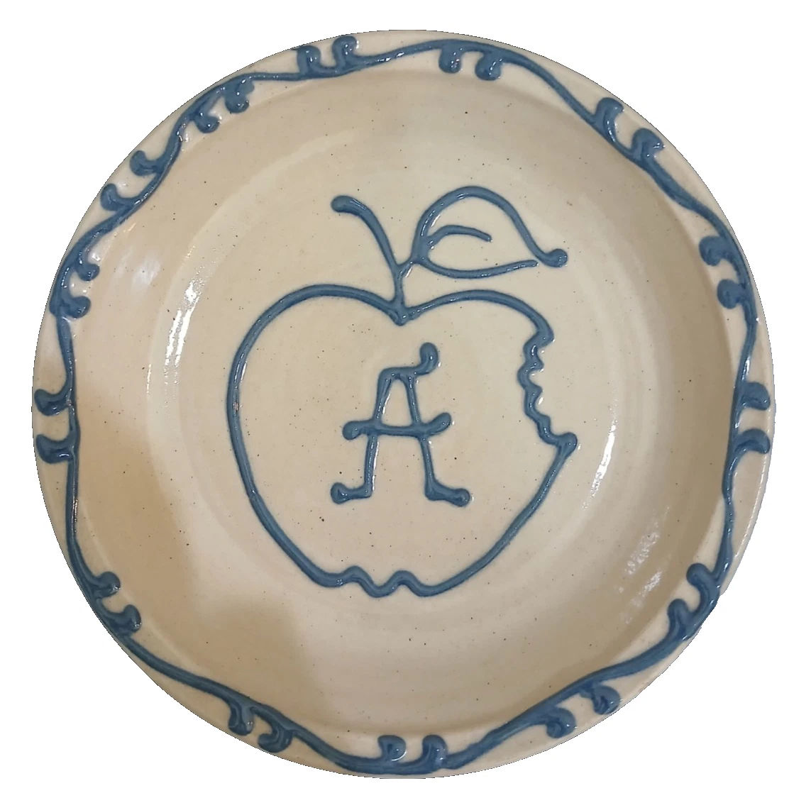 Stoneware Apple Pie Dish Signed 9.4"