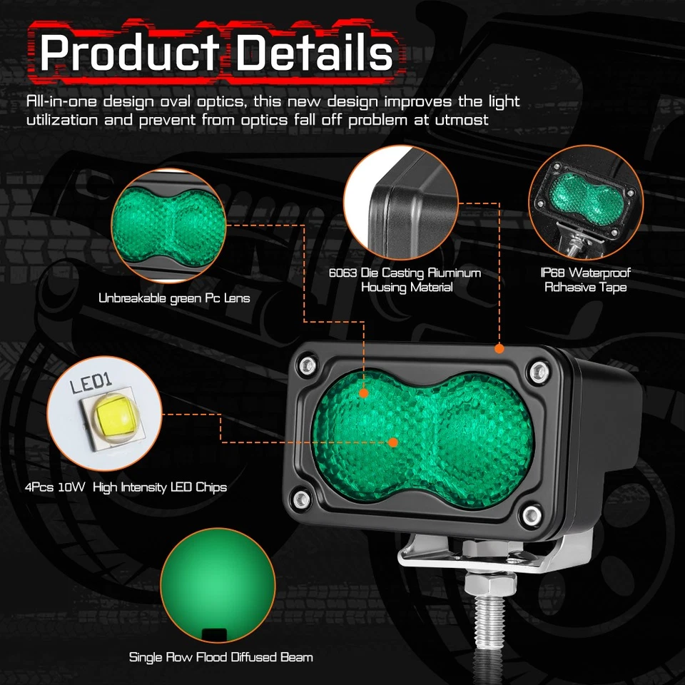 Soportes de enganche de remolque 3" LED cubo luces vainas verde DRL funcionando universal Foto 3 de 4