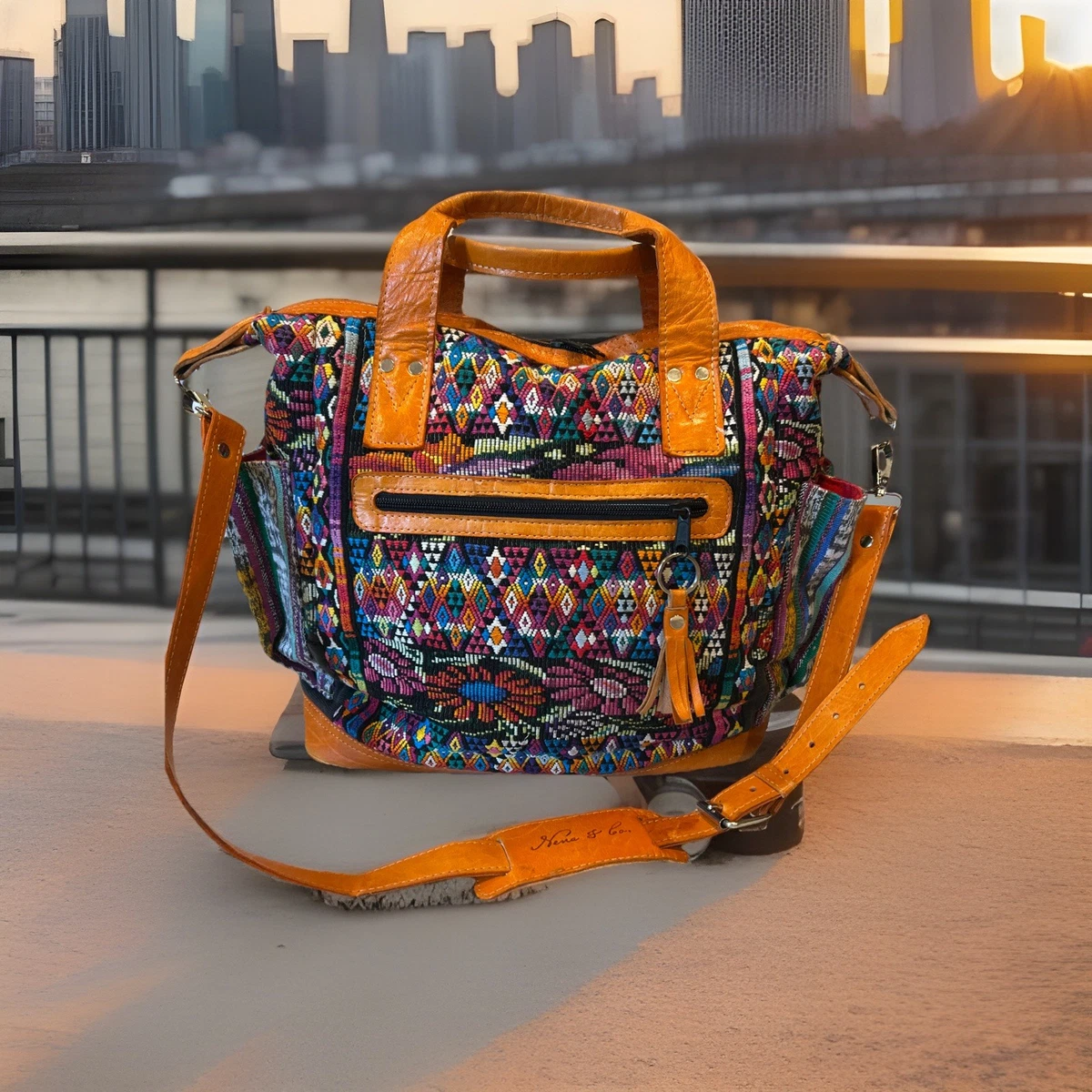 Nena & Co. Vintage Guatemalan Fabric and Leather Convertible Backpack THE MEDIUM PERFECT BAG - OOAK HUIPIL - CAFE - NO. 14290  main image 4