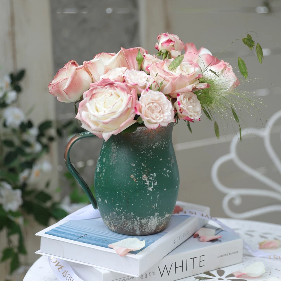 Jarrones rústicos para flores para decoración de interiores, jarrón jarra de metal decorativo Foto 3 de 4