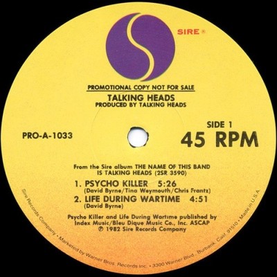 TALKING HEADS Psycho Killer/Take Me To The River 12'' NEW VINYL David Byrne