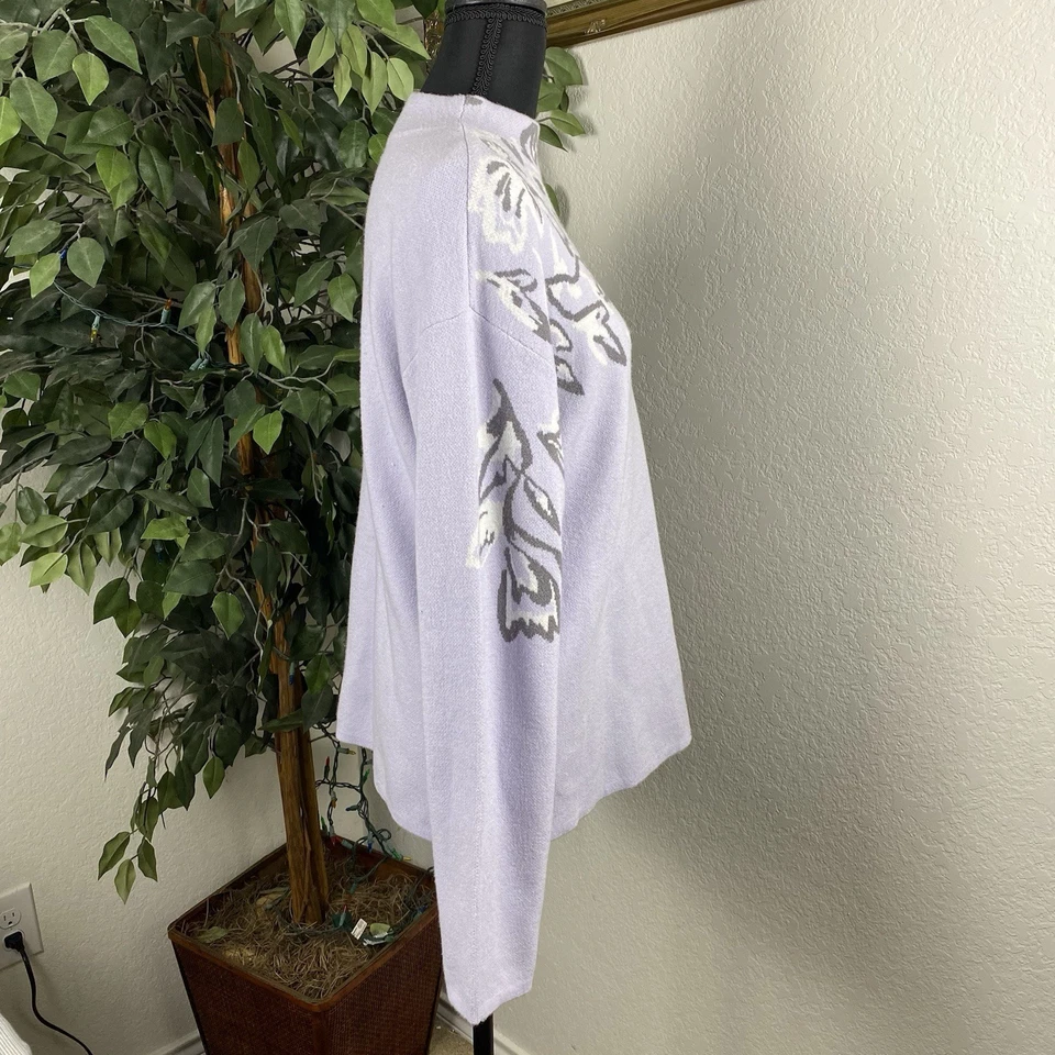 Suéter Rafaella Mujer M Lavanda Púrpura Floral Abstracto Cuello Simulado Pullover Foto 2 de 4