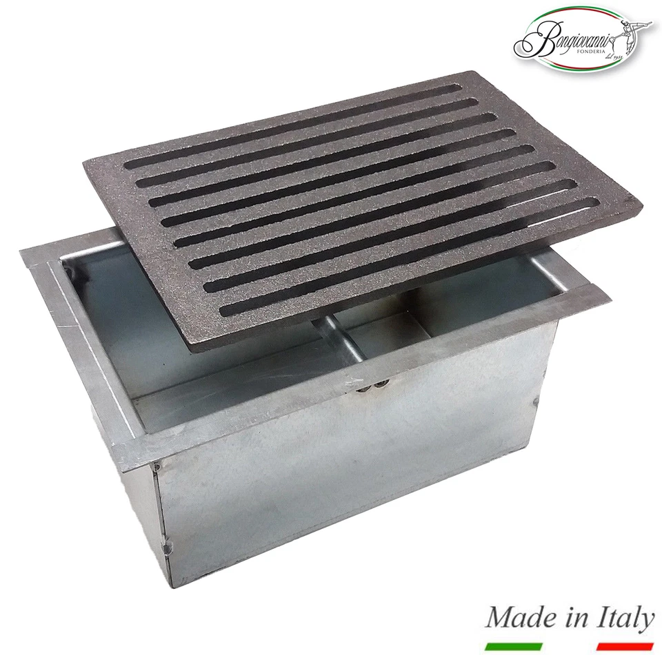 FONDERIA BONGIOVANNI Griglia in ghisa per camino 20,5x31,5x1 cm e cassetto raccogli cenere h 14 cm