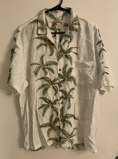 Vintage Paradise Found Hawaiian Palm Tree Aloha Shirt White Button Front SZ L