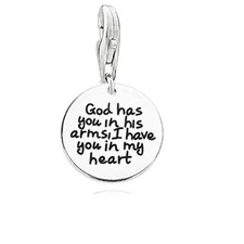 "God has you in his arms i have you in my heart" Clip on lobster Claw clasp char