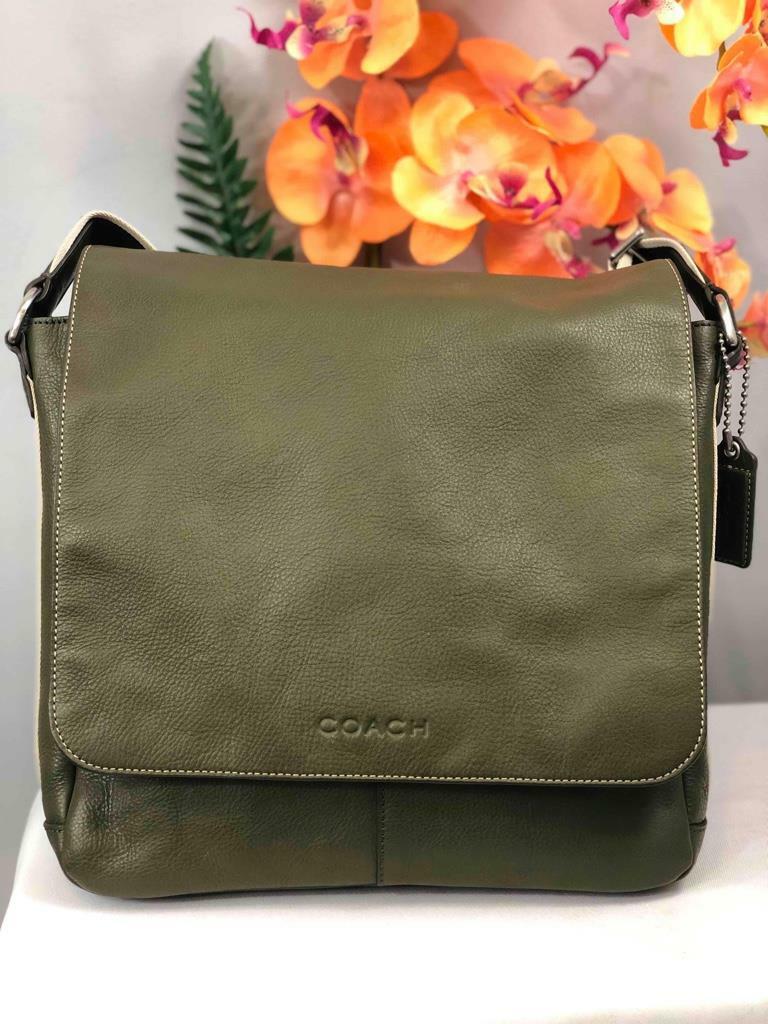 COACH Heritage Web Dark Army Green Saddle Leather Messenger COACH Heritage Web Dark Army Green Saddle Leather Messenger