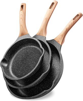 Nonstick Cookware Set - Granite Skillet Set, 100% PFOA and PTFE Free