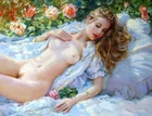 Nude woman in summer park Oil Painting Giclee art Printed on Canvas L3447
