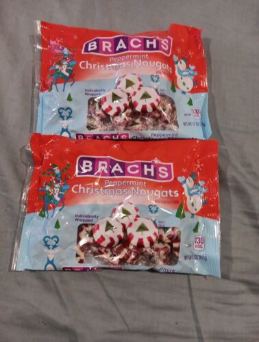 2 Bags Brach's Holiday Peppermint Christmas Nougat Candy 11oz Bag Trees - Afbeelding 1 van 4
